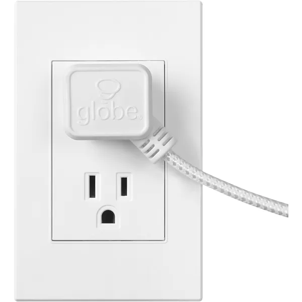 Globe Electric 22814 Designer Series 9ft Fabric Extension Cord 3 Polarized Outlets Right Angle Plug 125 Volts Pale PinkWhite  Silver