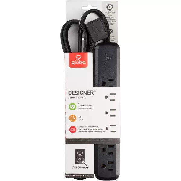 Globe Electric 78252 Designer Series 6ft 3Outlet USB Surge Protector Power Strip 2x USB Ports Surge Protector Gray FinishBlack