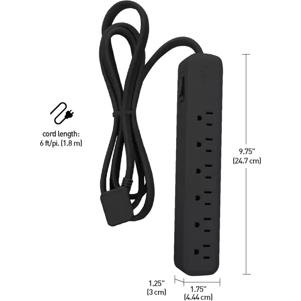 Globe Electric 78252 Designer Series 6ft 3Outlet USB Surge Protector Power Strip 2x USB Ports Surge Protector Gray FinishBlack