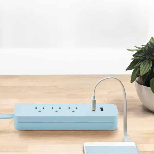 Globe Electric 78252 Designer Series 6ft 3Outlet USB Surge Protector Power Strip 2x USB Ports Surge Protector Gray FinishMint