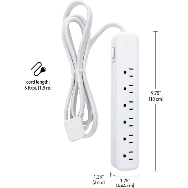 Globe Electric 78252 Designer Series 6ft 3Outlet USB Surge Protector Power Strip 2x USB Ports Surge Protector Gray FinishWhite