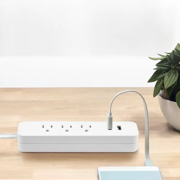 Globe Electric 78252 Designer Series 6ft 3Outlet USB Surge Protector Power Strip 2x USB Ports Surge Protector Gray FinishWhite