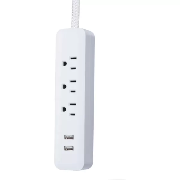 Globe Electric 78252 Designer Series 6ft 3Outlet USB Surge Protector Power Strip 2x USB Ports Surge Protector Gray FinishWhite