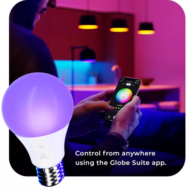 Globe Electric WiFi Smart 10 Watt 60W Equivalent Multicolor Changing RGB Tunable White Frosted LED Light Bulb No Hub Required Voice Activated 2000K  5000K A19 Shape E26 Base34212Color Changing 1pack