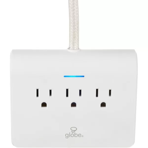 GLOBE Designer Series 3Outlet USB Surge Protector Desktop Power Strip 4x USB Ports 3 Grounded Outlets 6ft Fabric Power Cord Reset Button White Finish78428