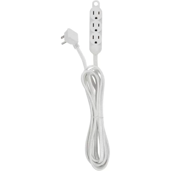 Globe Electric 12ft Light Duty 3Outlet Indoor Extension Cord Grounded Outlets Right Angle Plug White Hanging Hook Designer Fabric Cord 163 SPT3 13AMP White