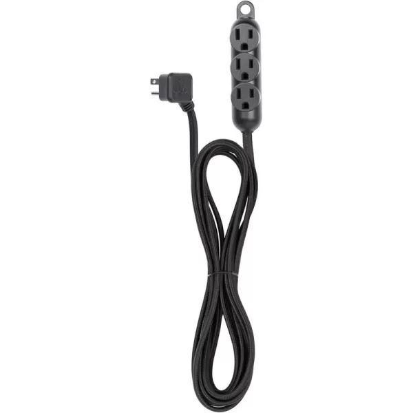 Globe Electric 22785 Designer Series 12ft Fabric Extension Cord 3 Grounded Outlets Right Angle Plug 125Volts Integrated Hanging Hook Black FinishBlack