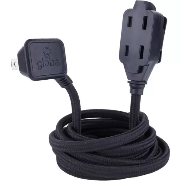 Globe Electric 22814 Designer Series 9ft Fabric Extension Cord 3 Polarized Outlets Right Angle Plug 125 Volts Pale PinkBlack