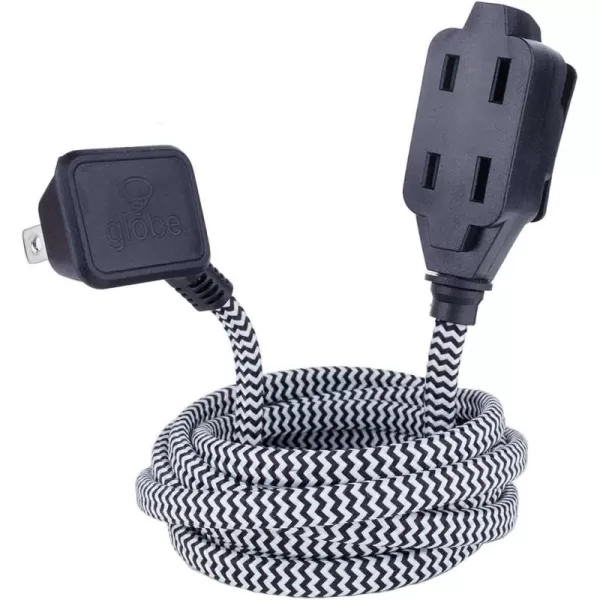 Globe Electric 22814 Designer Series 9ft Fabric Extension Cord 3 Polarized Outlets Right Angle Plug 125 Volts Pale PinkBlack  White