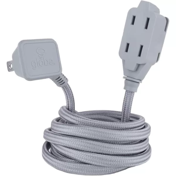 Globe Electric 22814 Designer Series 9ft Fabric Extension Cord 3 Polarized Outlets Right Angle Plug 125 Volts Pale PinkMetallic Gray