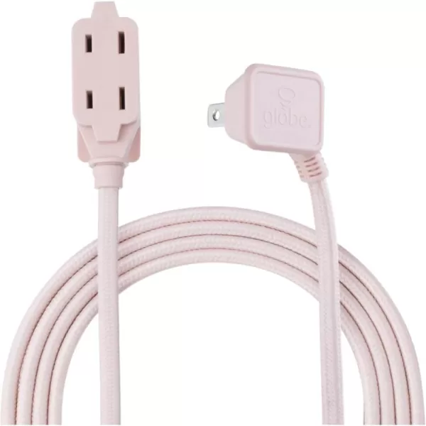 Globe Electric 22814 Designer Series 9ft Fabric Extension Cord 3 Polarized Outlets Right Angle Plug 125 Volts Pale PinkPale Pink