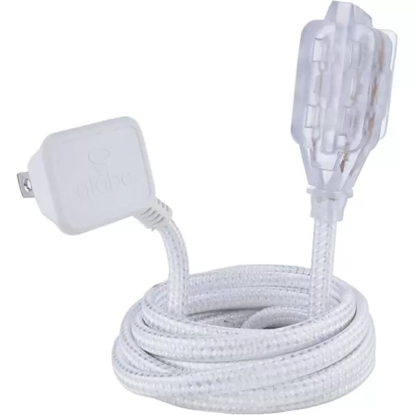 Globe Electric 22814 Designer Series 9ft Fabric Extension Cord 3 Polarized Outlets Right Angle Plug 125 Volts Pale PinkWhite  Silver