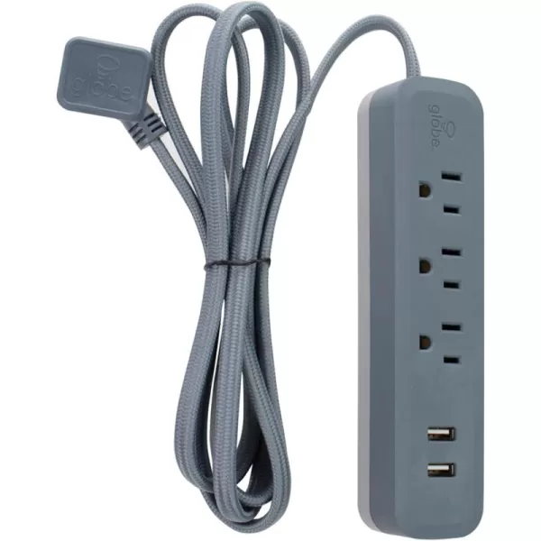 Globe Electric 78252 Designer Series 6ft 3Outlet USB Surge Protector Power Strip 2x USB Ports Surge Protector Gray FinishAdriatic