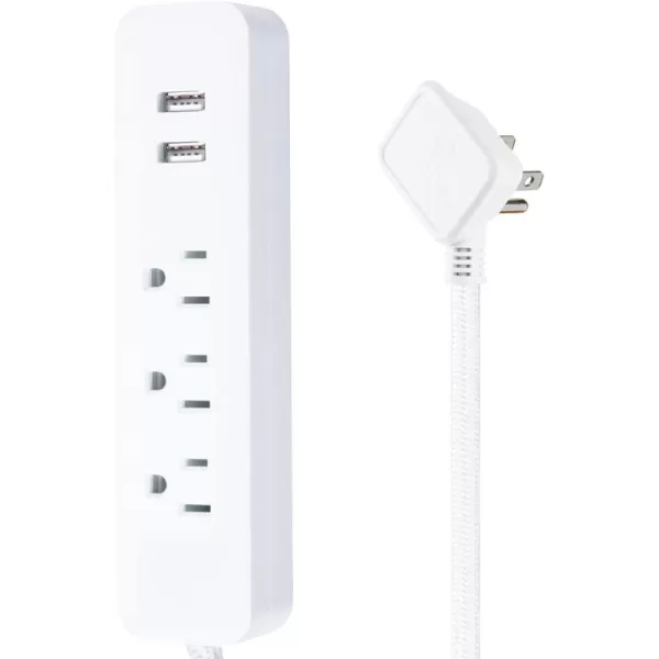 Globe Electric 78252 Designer Series 6ft 3Outlet USB Surge Protector Power Strip 2x USB Ports Surge Protector Gray FinishWhite