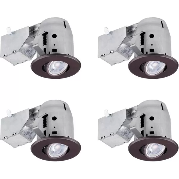 Globe Electric 90718 3quot LED IC Rated Swivel Round Trim Recessed Lighting Kit 4Pack White Finish Easy Install PushNClick Clips Bulbs Included 325quot Hole Size 400 Lumen4 Oil Rubbed Bronze Swivel