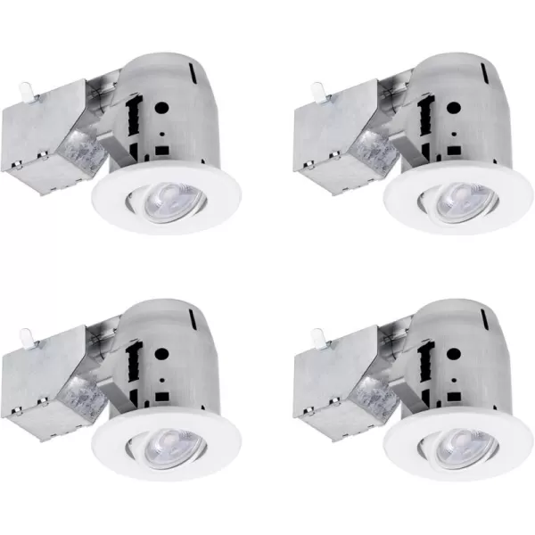 Globe Electric 90718 3quot LED IC Rated Swivel Round Trim Recessed Lighting Kit 4Pack White Finish Easy Install PushNClick Clips Bulbs Included 325quot Hole Size 400 Lumen4 White Round Swivel