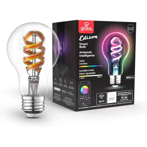 Globe Electric WiFi Smart 10 Watt 65W Equivalent Multicolor Changing RGB Tunable White Frosted LED Light Bulb No Hub Required Voice Activated 2000K  5000K BR30 Shape E26 Base50035A19 RGB