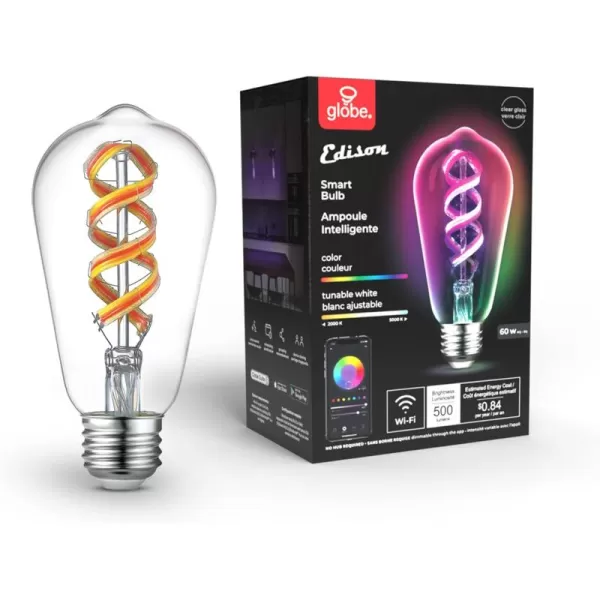 Globe Electric WiFi Smart 10 Watt 65W Equivalent Multicolor Changing RGB Tunable White Frosted LED Light Bulb No Hub Required Voice Activated 2000K  5000K BR30 Shape E26 Base50035ST19 RGB