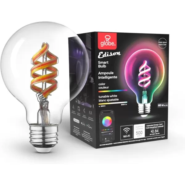 Globe Electric WiFi Smart 10 Watt 65W Equivalent Multicolor Changing RGB Tunable White Frosted LED Light Bulb No Hub Required Voice Activated 2000K  5000K BR30 Shape E26 Base50035G25 RGB