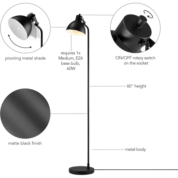 Globe Electric 12916 Lex 60quot Floor Lamp Black Satin Finish Gold AccentsBlack  Fern