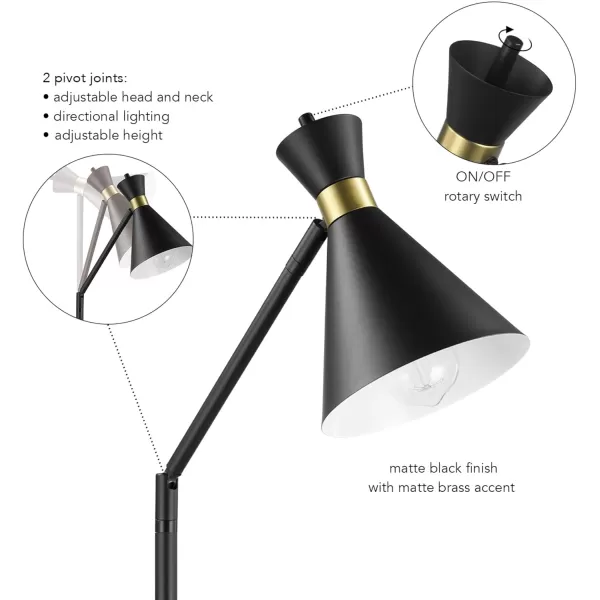 Globe Electric 12916 Lex 60quot Floor Lamp Black Satin Finish Gold AccentsMatte Black