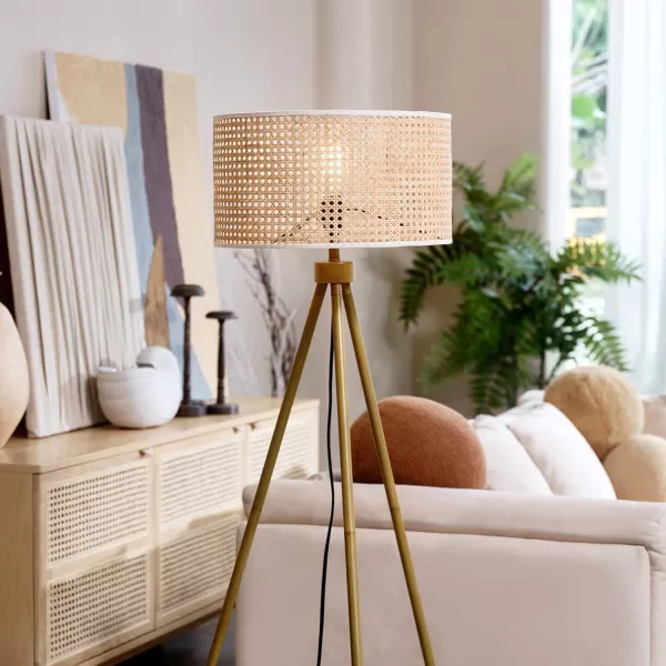 Globe Electric 65907 68quot Floor Lamp Light Faux Wood White Pattern Shade OnOff Rotary Switch on SocketSandy