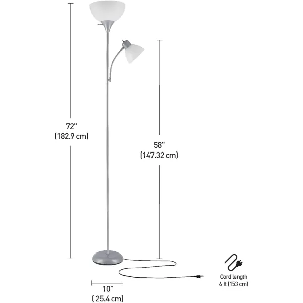 Globe Electric 65913 79quot 3Light Floor Lamp Matte Black White Linen Shade inLine OnOff Foot SwitchSilver