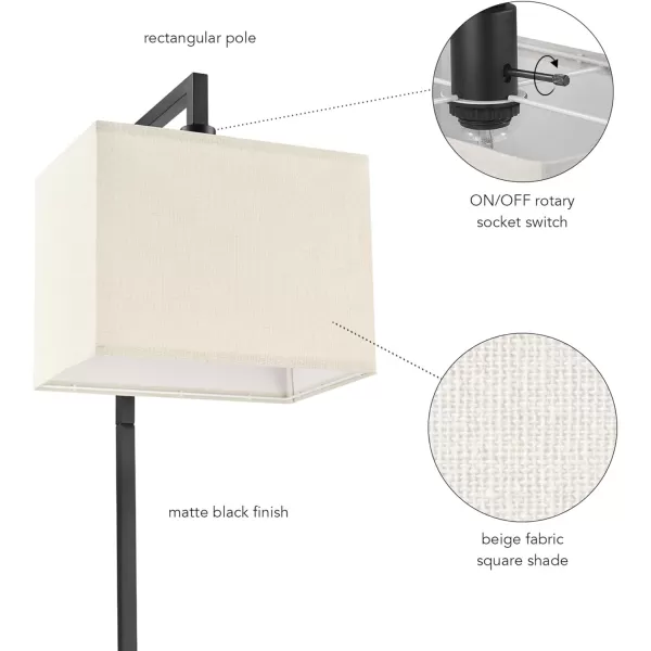 Globe Electric 67046 DAlessio 58quot Floor Lamp Matte Black White Linen Shade OnOff Socket Rotary SwitchMatte Black  Metalic