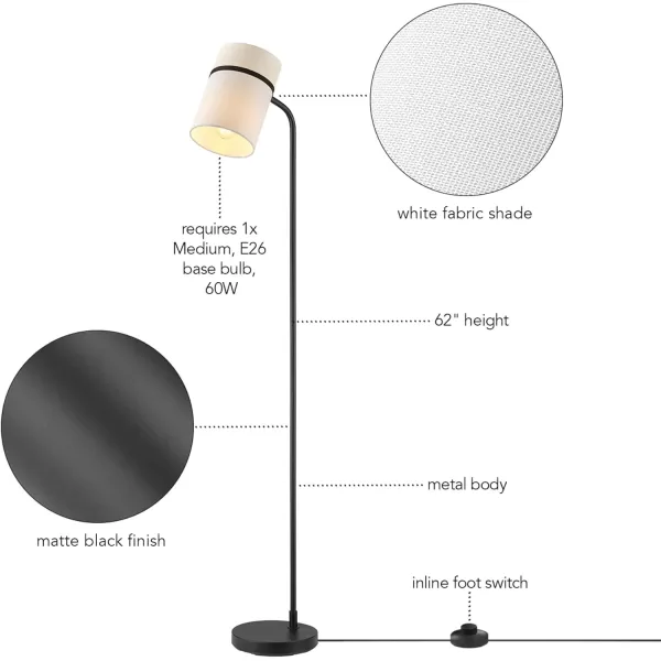 Globe Electric 67046 DAlessio 58quot Floor Lamp Matte Black White Linen Shade OnOff Socket Rotary SwitchMatte Black  White Fabric Shade