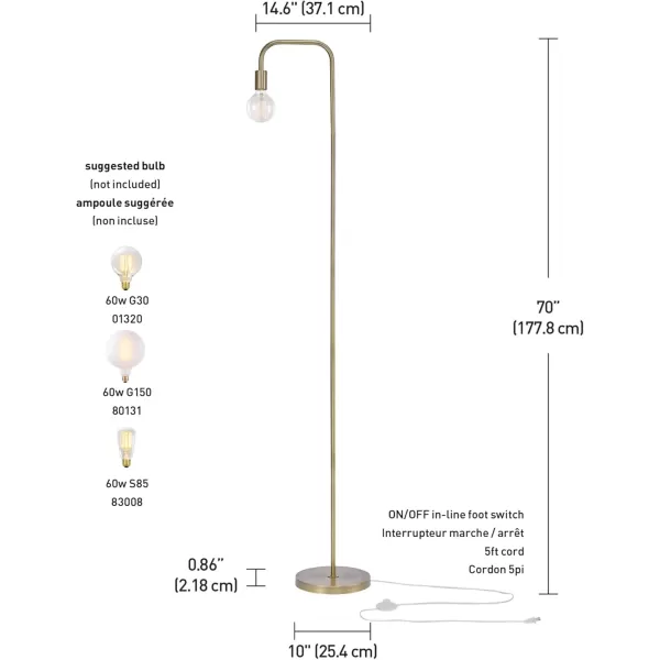 Globe Electric 67069 70quot Matte White Floor Lamp with inLine OnOff Foot Switch for Living Room Bedroom Home Improvement Dcor and Office AccessoriesMatte Brass