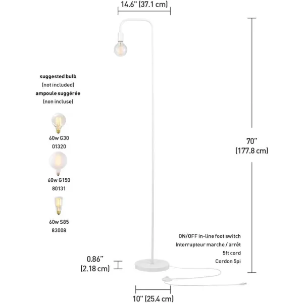 Globe Electric 67069 70quot Matte White Floor Lamp with inLine OnOff Foot Switch for Living Room Bedroom Home Improvement Dcor and Office AccessoriesMatte White