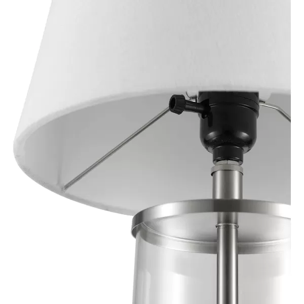 Globe Electric 67155 20quot Fillable Table Lamp Clear Glass and Steel Base White Fabric Shade Reading Light Home Essentials Bedroom Nightstands Room Dcor DormSteel  Clear