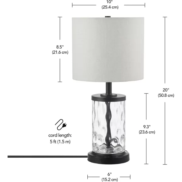 Globe Electric 67155 20quot Fillable Table Lamp Clear Glass and Steel Base White Fabric Shade Reading Light Home Essentials Bedroom Nightstands Room Dcor DormBronze