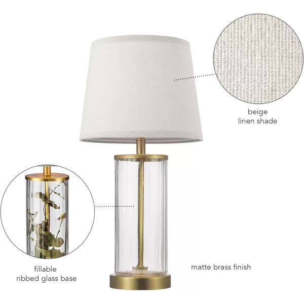 Globe Electric 67155 20quot Fillable Table Lamp Clear Glass and Steel Base White Fabric Shade Reading Light Home Essentials Bedroom Nightstands Room Dcor DormGold Maya