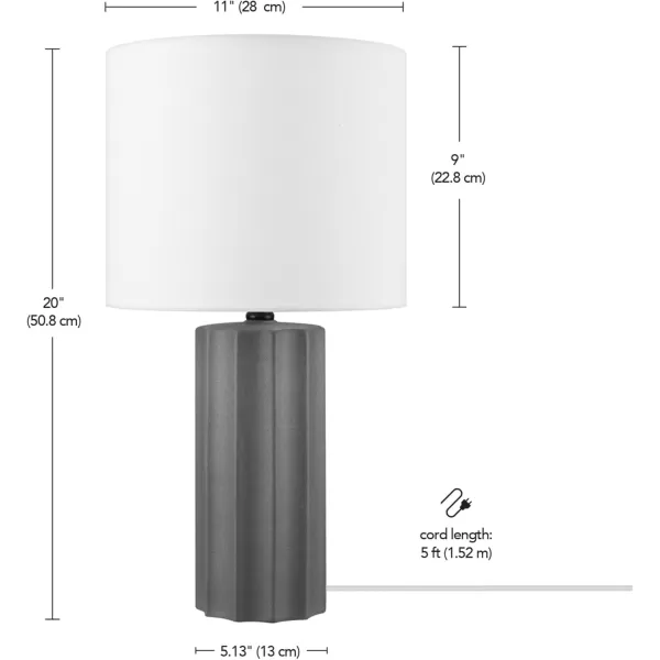 Globe Electric 67155 20quot Fillable Table Lamp Clear Glass and Steel Base White Fabric Shade Reading Light Home Essentials Bedroom Nightstands Room Dcor DormDark Grey