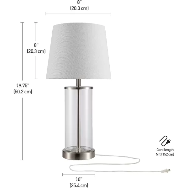 Globe Electric 67155 20quot Fillable Table Lamp Clear Glass and Steel Base White Fabric Shade Reading Light Home Essentials Bedroom Nightstands Room Dcor DormSteel  Clear