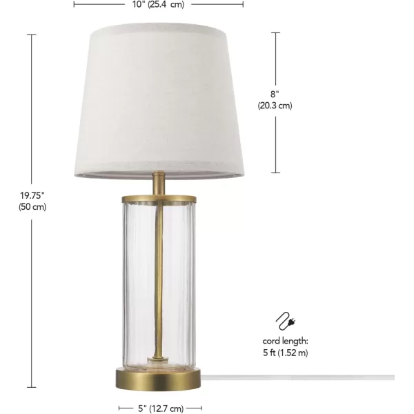 Globe Electric 67155 20quot Fillable Table Lamp Clear Glass and Steel Base White Fabric Shade Reading Light Home Essentials Bedroom Nightstands Room Dcor DormGold Maya