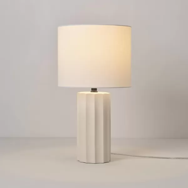 Globe Electric 67155 20quot Fillable Table Lamp Clear Glass and Steel Base White Fabric Shade Reading Light Home Essentials Bedroom Nightstands Room Dcor DormWhite  Doris