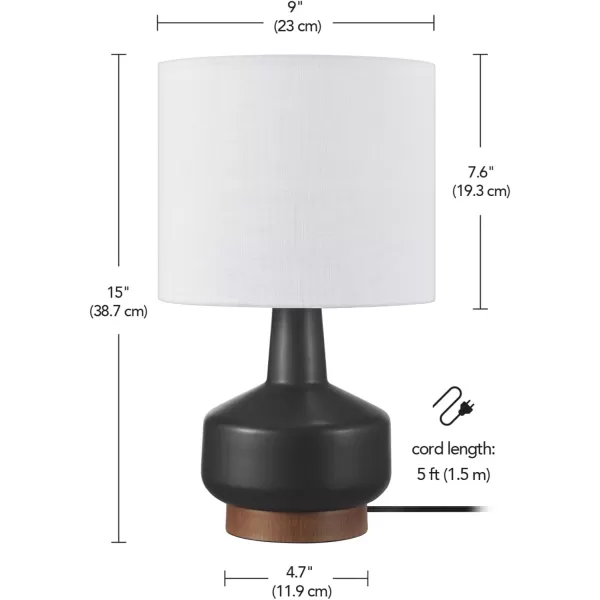 Globe Electric 67155 20quot Fillable Table Lamp Clear Glass and Steel Base White Fabric Shade Reading Light Home Essentials Bedroom Nightstands Room Dcor DormBlack