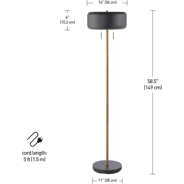 Globe Electric 67506 Powell 63quot Floor Lamp Matte Black Antique Brass Accent Stepless Rotary Dimmer Switch on SocketDark Gray