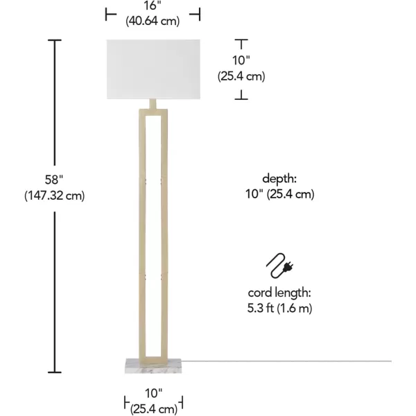 Globe Shelly 60quot Floor Lamp Faux Wood Faux Wood Tripod Base White Linen Shade OnOff Rotary Switch on SocketDAlessio Gold