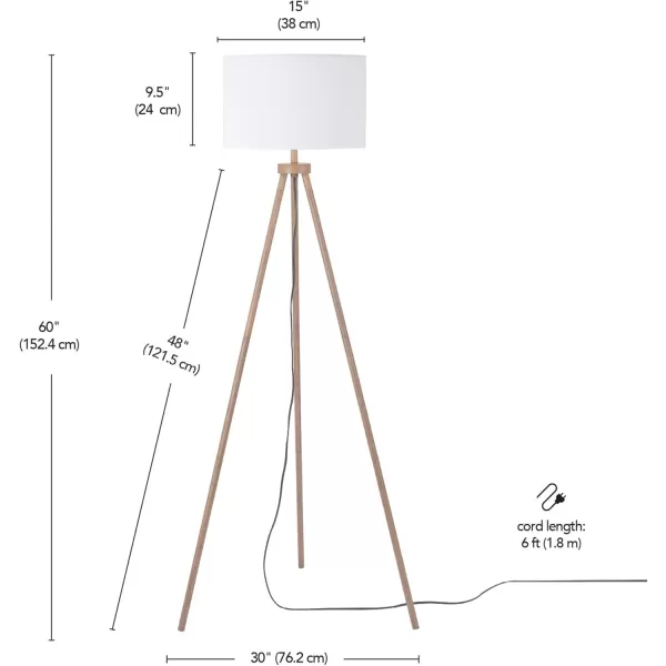 Globe Shelly 60quot Floor Lamp Faux Wood Faux Wood Tripod Base White Linen Shade OnOff Rotary Switch on SocketShelly