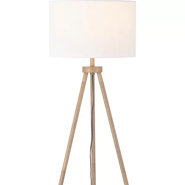 Globe Shelly 60quot Floor Lamp Faux Wood Faux Wood Tripod Base White Linen Shade OnOff Rotary Switch on SocketShelly