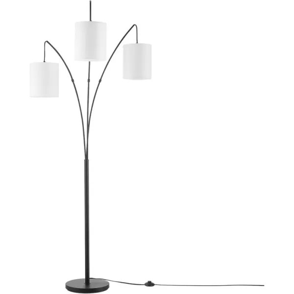 Globe Electric 65913 79quot 3Light Floor Lamp Matte Black White Linen Shade inLine OnOff Foot SwitchMatte Black