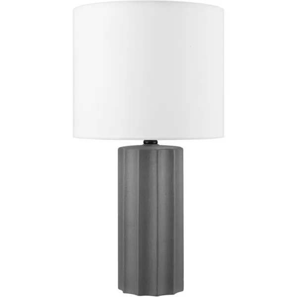 Globe Electric 67155 20quot Fillable Table Lamp Clear Glass and Steel Base White Fabric Shade Reading Light Home Essentials Bedroom Nightstands Room Dcor DormDark Grey