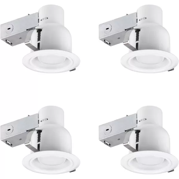 Globe Electric 90958 4quot Rust Proof IndoorOutdoor Ridged Baffle Round Trim Recessed Lighting Kit 4Pack White Easy Install PushNClick Clips 388quot Hole Size Porch Light Bulb Not Included4 Pack