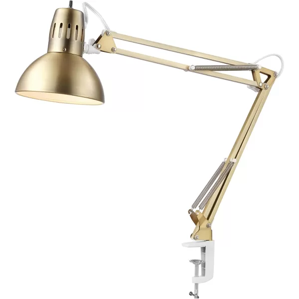 Globe Electric 12641 Architect 32quot SwingArm ClampOn Lamp Black Architect Finish LED Bulb IncludedGold