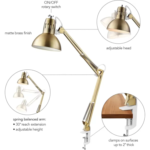 Globe Electric 12641 Architect 32quot SwingArm ClampOn Lamp Black Architect Finish LED Bulb IncludedGold