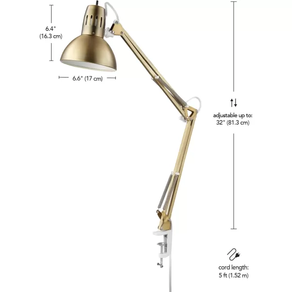 Globe Electric 12641 Architect 32quot SwingArm ClampOn Lamp Black Architect Finish LED Bulb IncludedGold