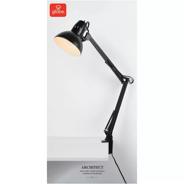 Globe Electric 12641 Architect 32quot SwingArm ClampOn Lamp Black Architect Finish LED Bulb IncludedJet Black